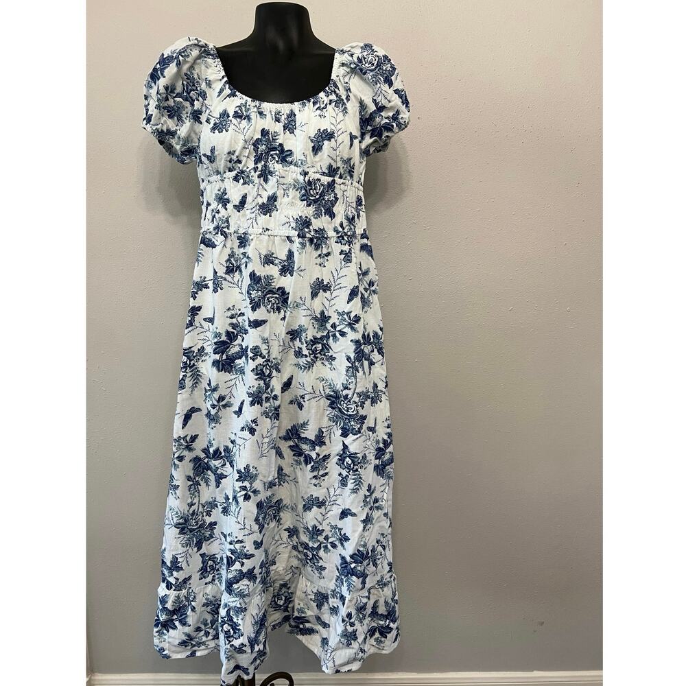 Sim & Sam Milkmaid Floral Maxi Dress Sz‎ M Linen Blend Cottage Babydoll Coquette